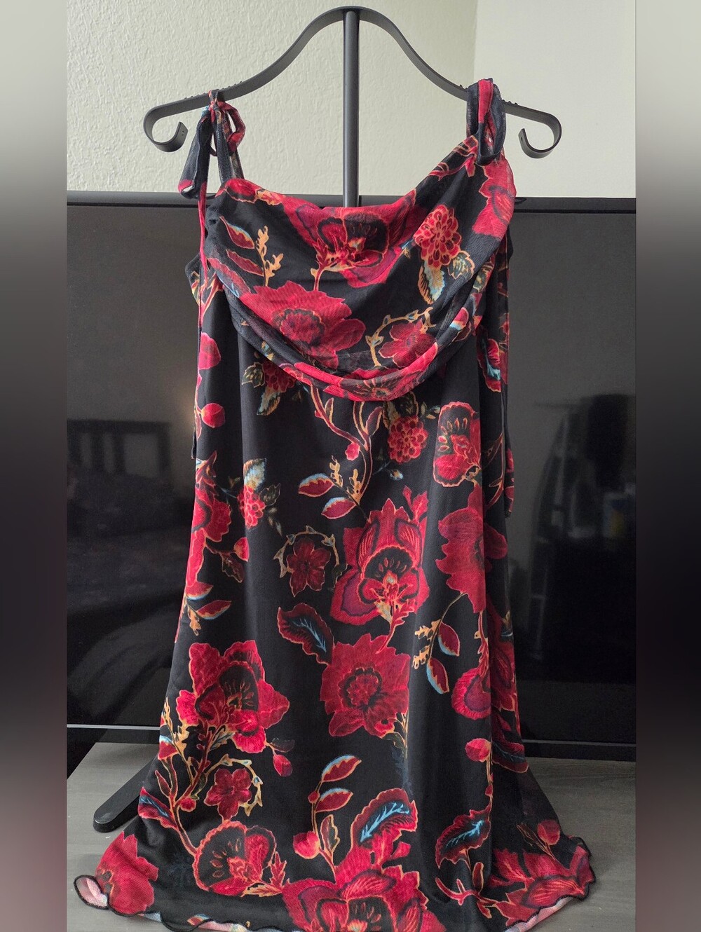 Cider Black Floral Maxi Dress with Red Blooms